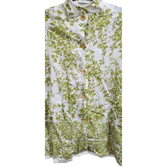 Terra SJ Apparel Green Floral Tunic Blouse Women’s S Cotton Rayon Button Front - Picture 3 of 12
